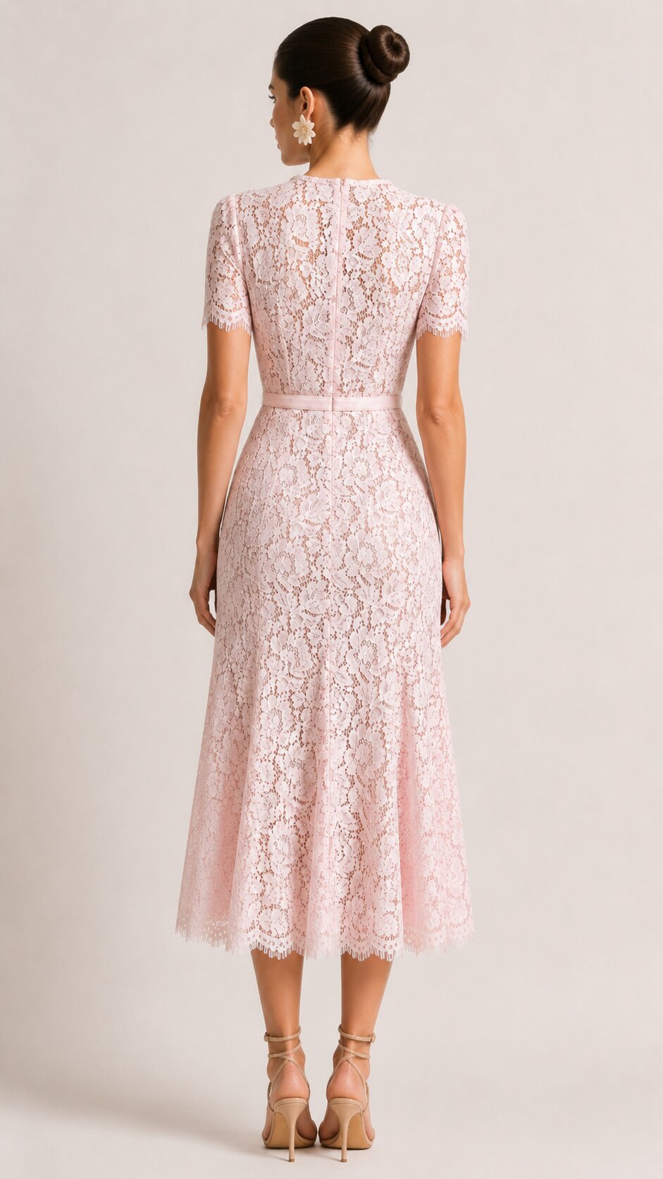 LUCIANA Lace Mermaid Silhouette Midi Dress - Pink