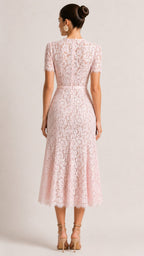 LUCIANA Lace Mermaid Silhouette Midi Dress - Pink
