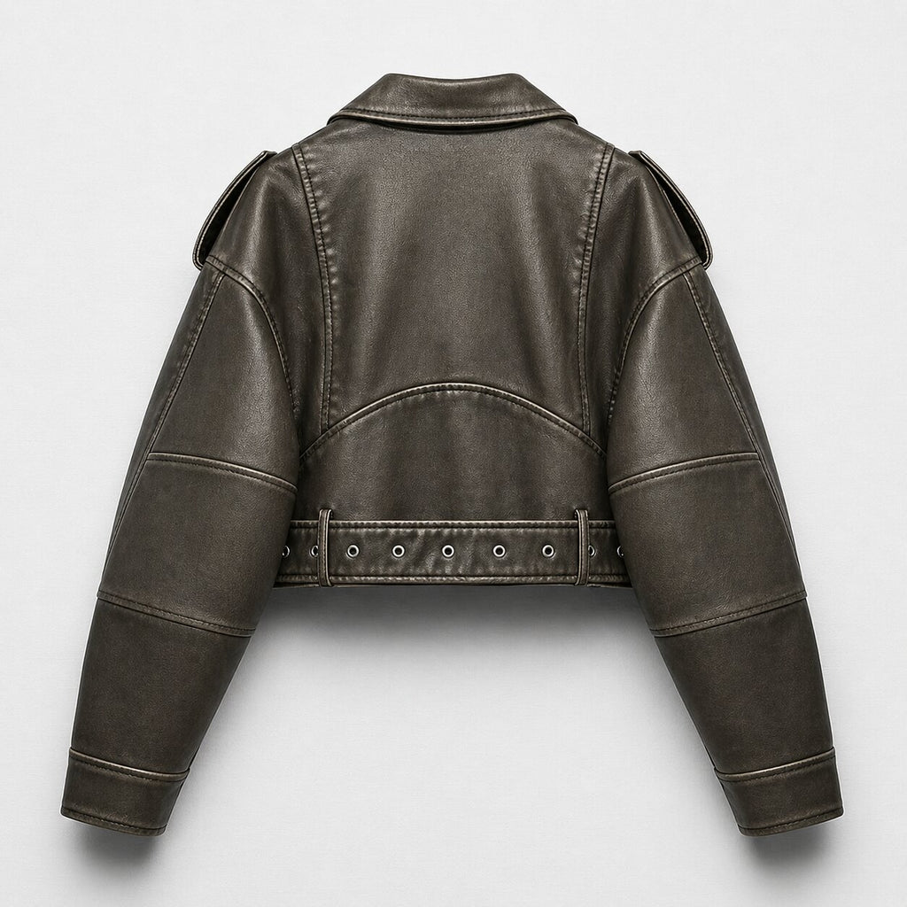 VALORA Cropped Leather Jacket
