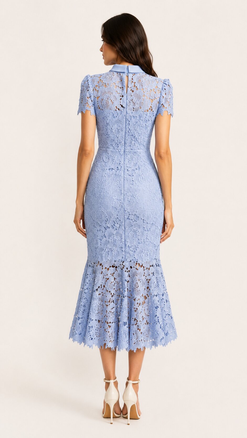 ÉLISE Floral Lace Midi Dress With Collar