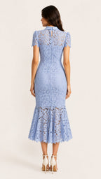 ÉLISE Floral Lace Midi Dress With Collar