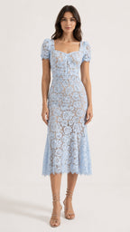 AVALINE Short Sleeve Lace Midi Dress