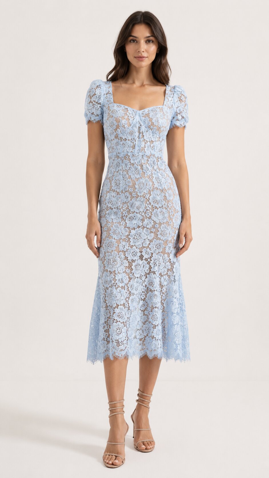 AVALINE Short Sleeve Lace Midi Dress