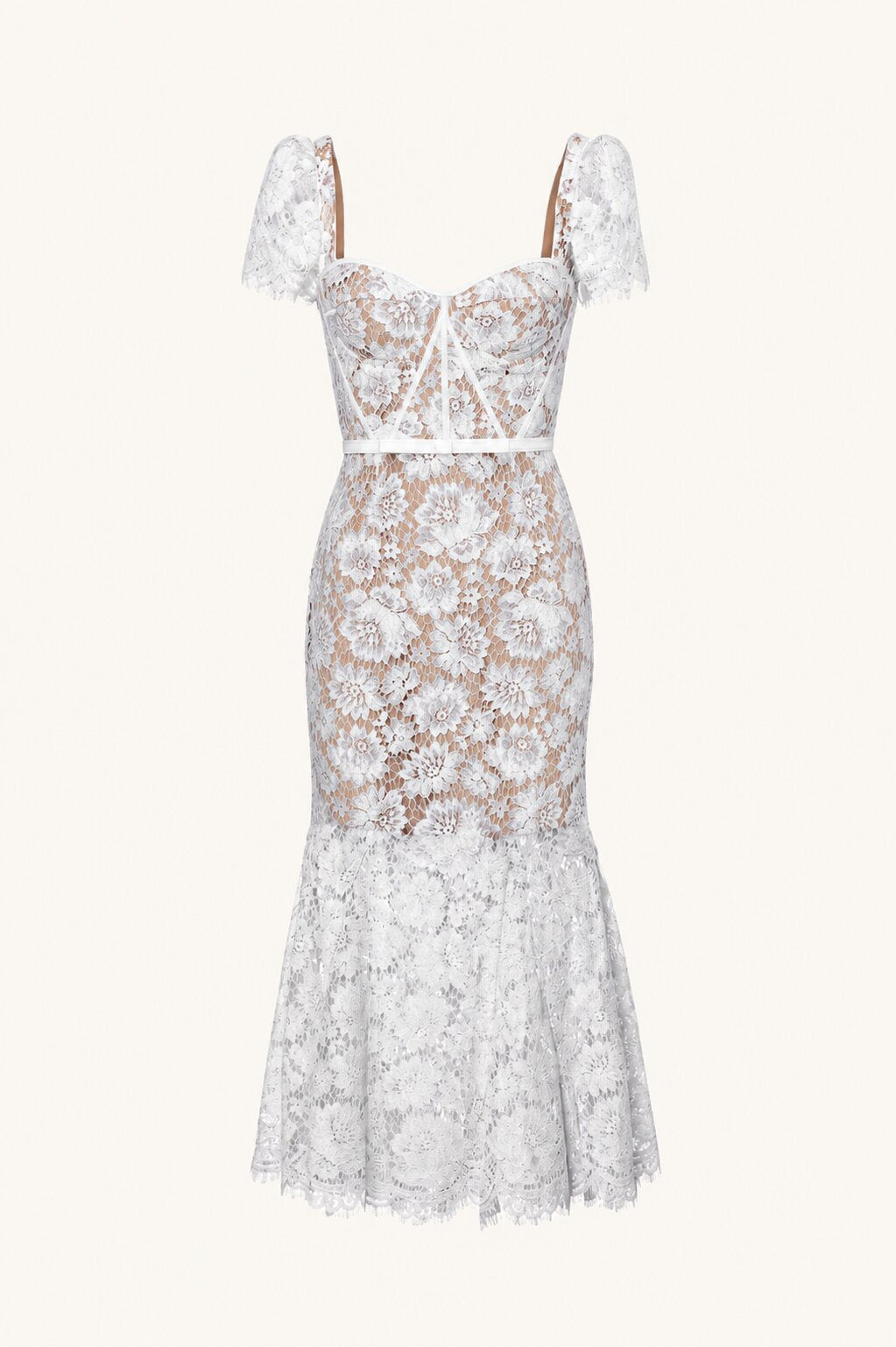 AVALINE Short Sleeve Lace Midi Dress