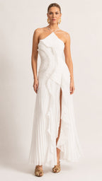 AMARIS Pleated Ruffle Maxi Dress