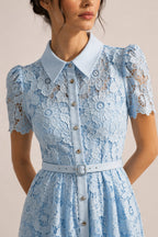 SERAPHINA Lace Fitted Midi Dress With Collar