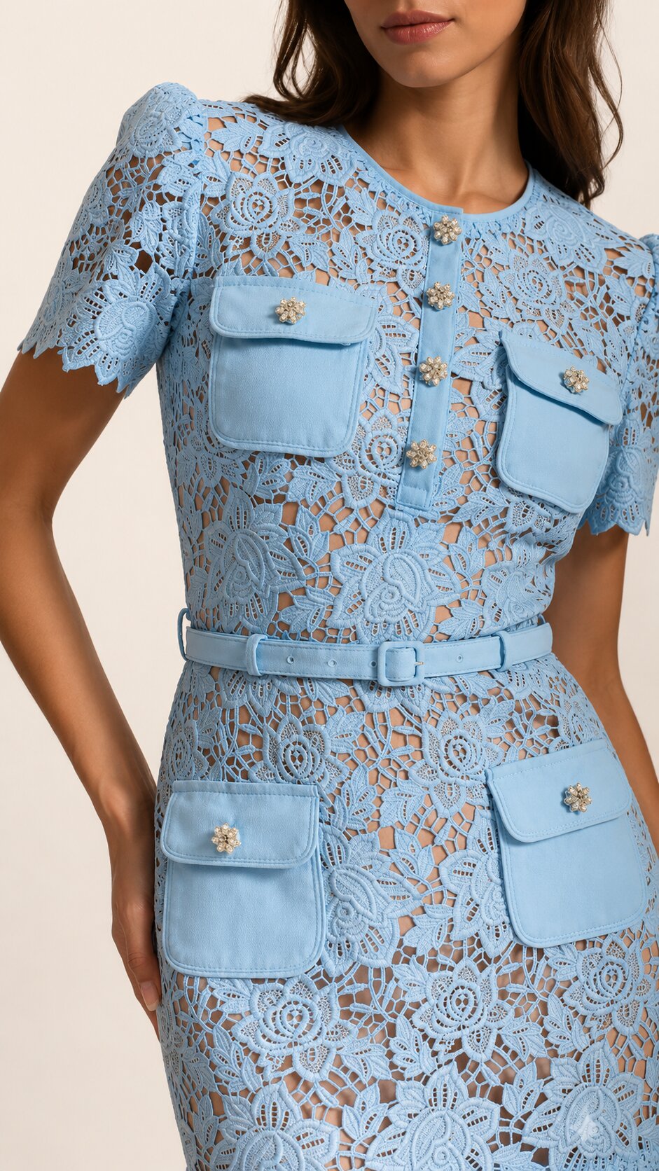 VIVIENNE Lace Embroidered Mini Dress