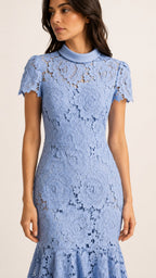ÉLISE Floral Lace Midi Dress With Collar