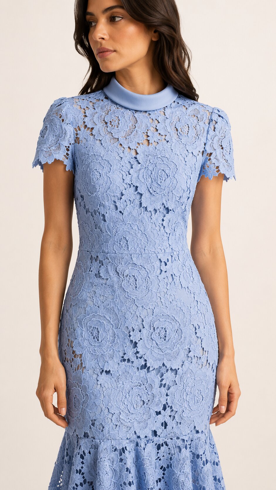 ÉLISE Floral Lace Midi Dress With Collar
