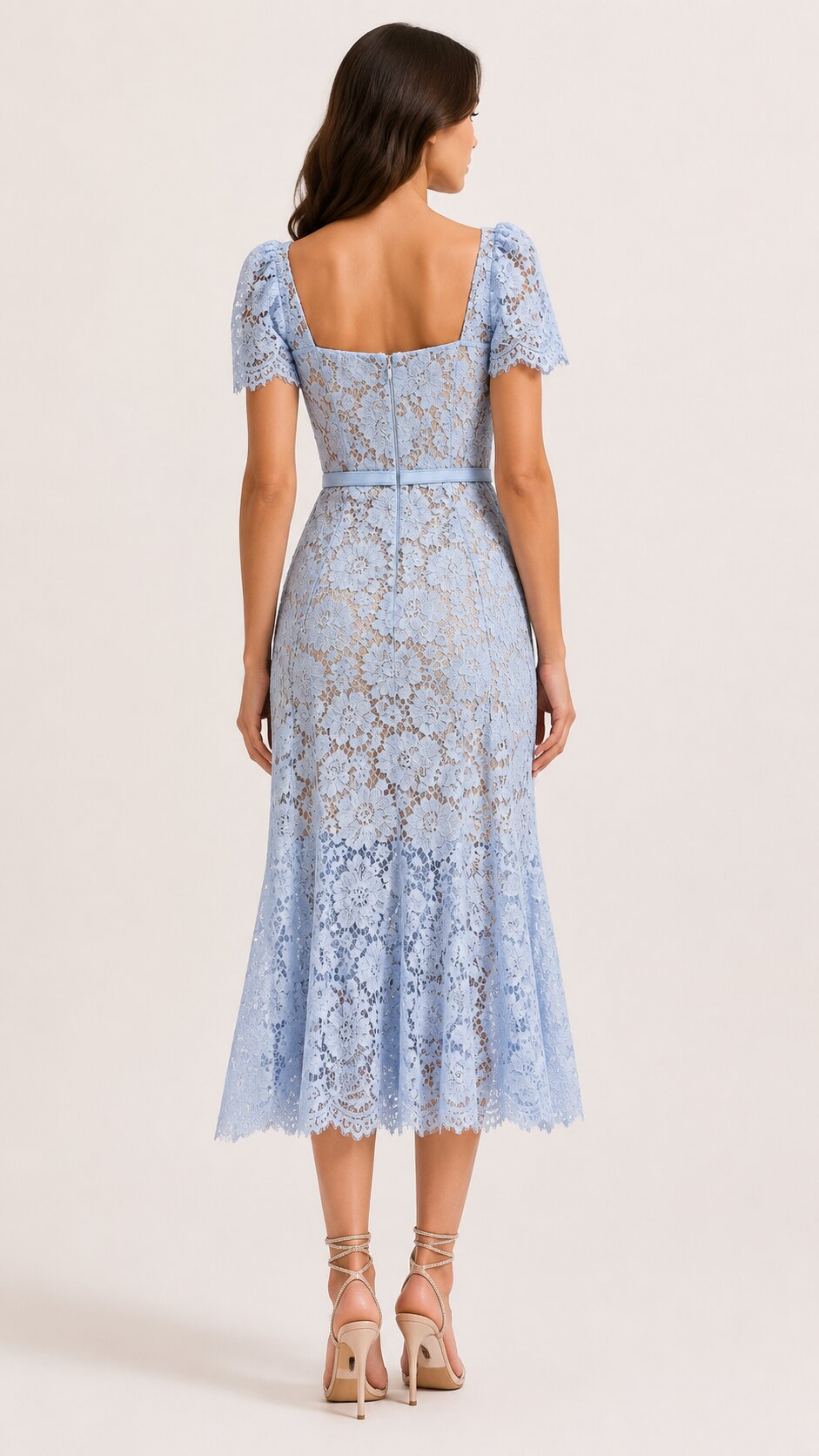 AVALINE Short Sleeve Lace Midi Dress