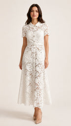 SERAPHINA Lace Fitted Midi Dress With Collar