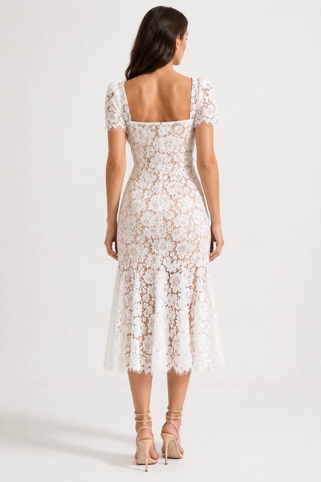 AVALINE Short Sleeve Lace Midi Dress