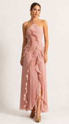 AMARIS Pleated Ruffle Maxi Dress