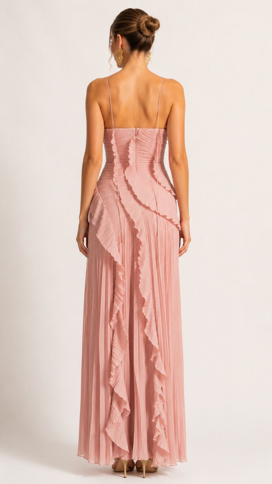 AMARIS Pleated Ruffle Maxi Dress