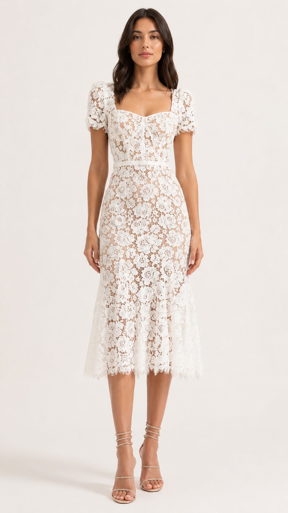 AVALINE Short Sleeve Lace Midi Dress