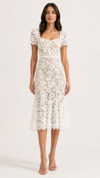 AVALINE Short Sleeve Lace Midi Dress