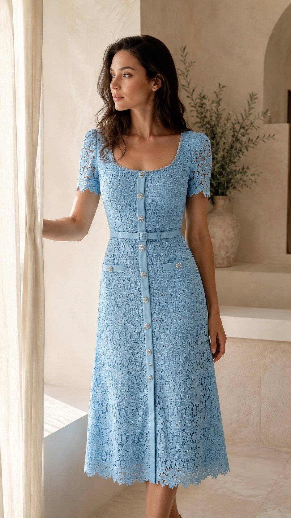 CELURA Embroidered Lace Dress
