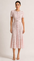 LUCIANA Lace Mermaid Silhouette Midi Dress - Pink