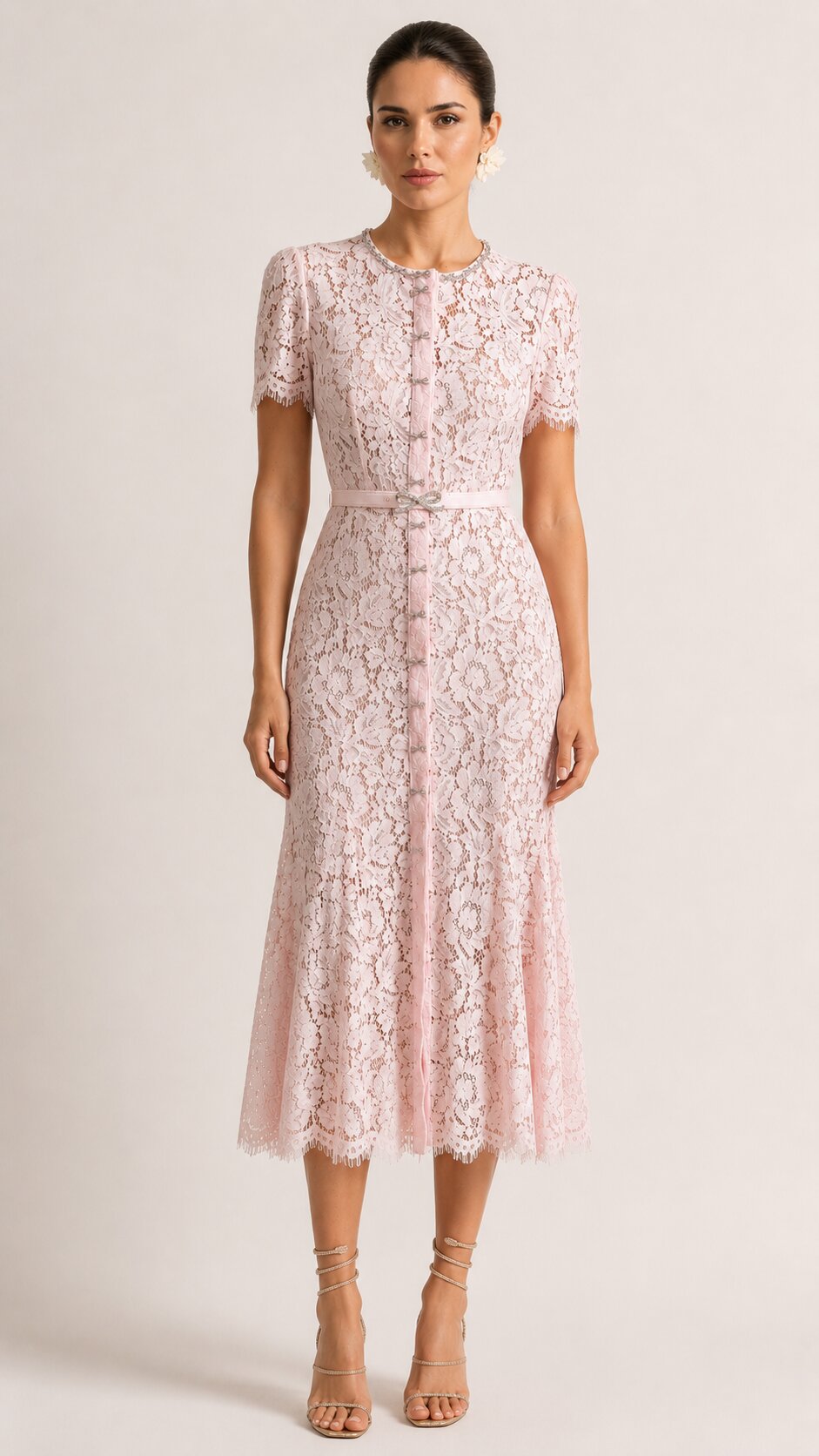 LUCIANA Lace Mermaid Silhouette Midi Dress - Pink