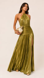 AURELIA Gold Halter Gown Maxi Dress