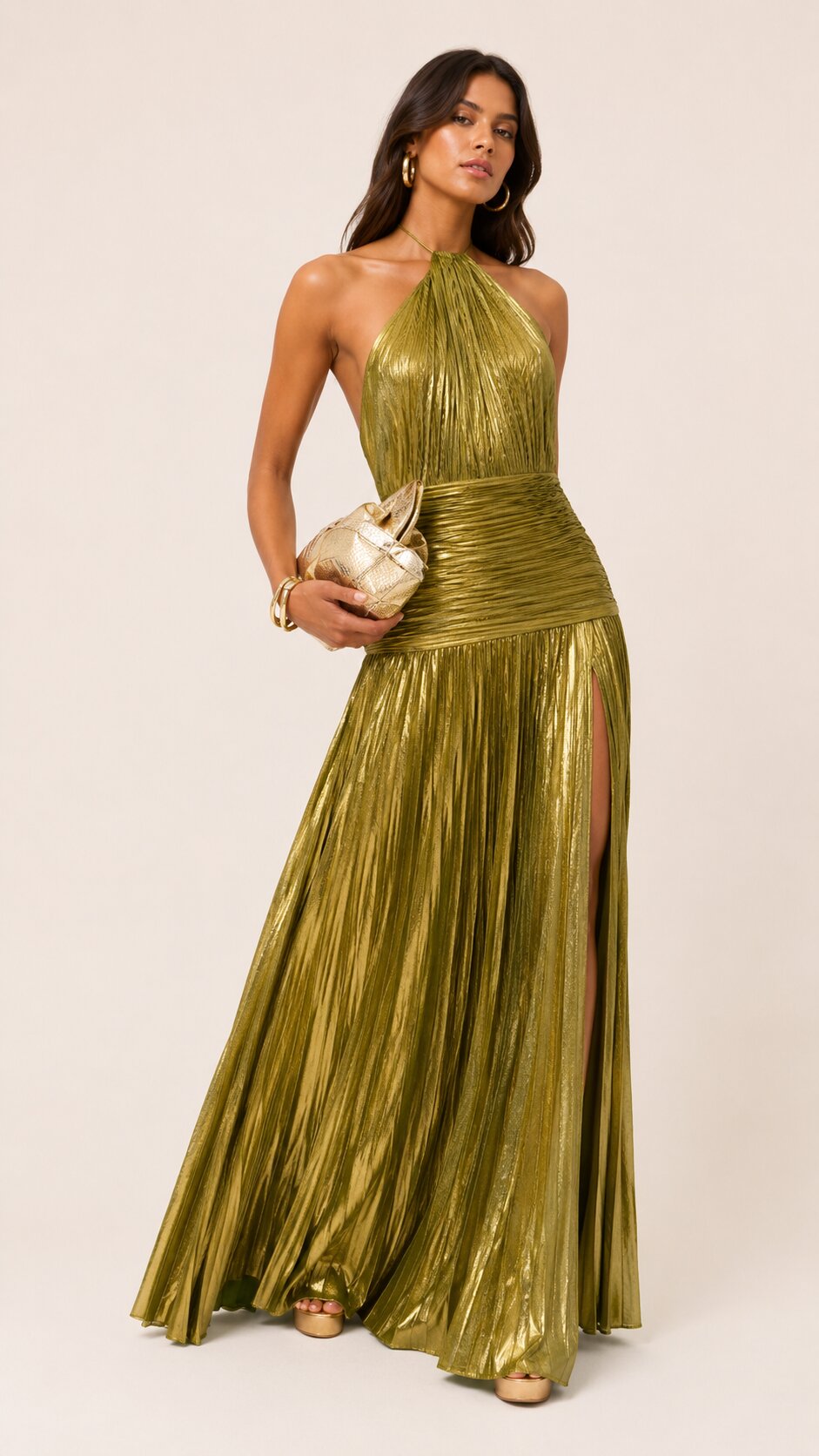 AURELIA Gold Halter Gown Maxi Dress