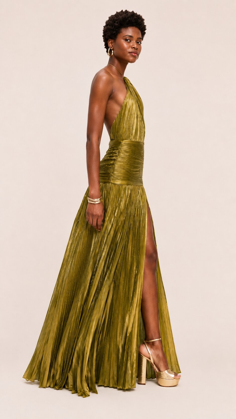 AURELIA Gold Halter Gown Maxi Dress