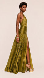AURELIA Gold Halter Gown Maxi Dress