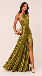 AURELIA Gold Halter Gown Maxi Dress