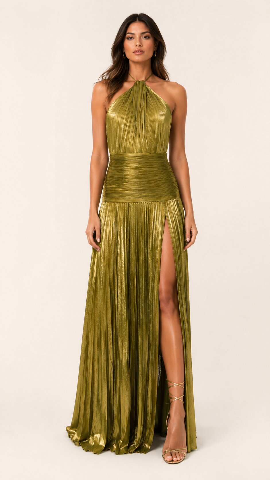 AURELIA Gold Halter Gown Maxi Dress