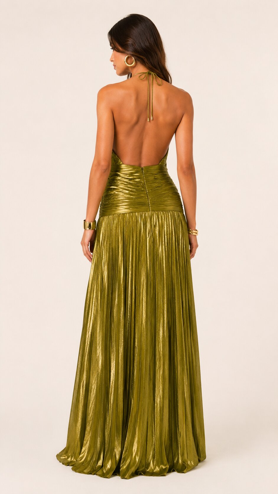 AURELIA Gold Halter Gown Maxi Dress