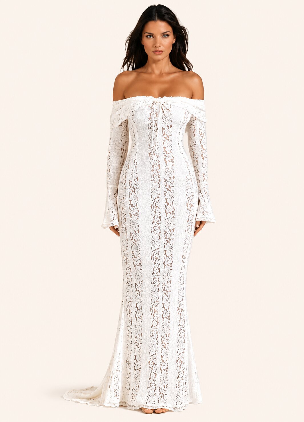 Alexia Lace Maxi Dress with Off-Shoulder Neckline & Sweeping Godet