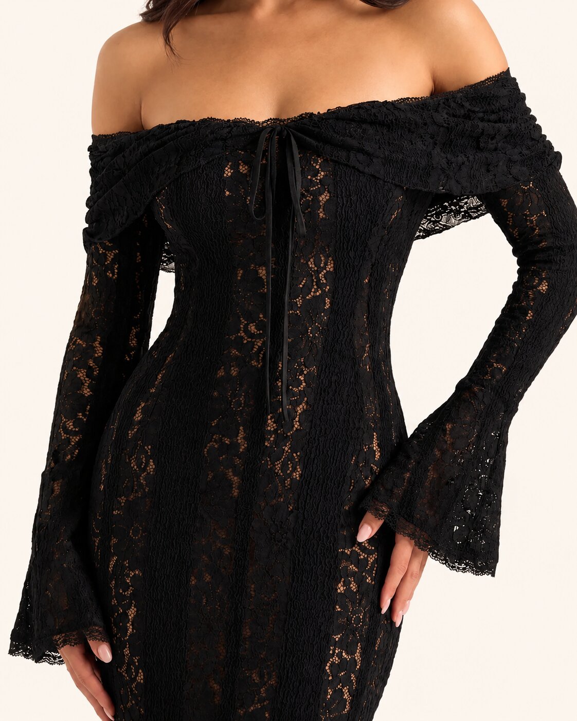 Alexia Lace Maxi Dress with Off-Shoulder Neckline & Sweeping Godet