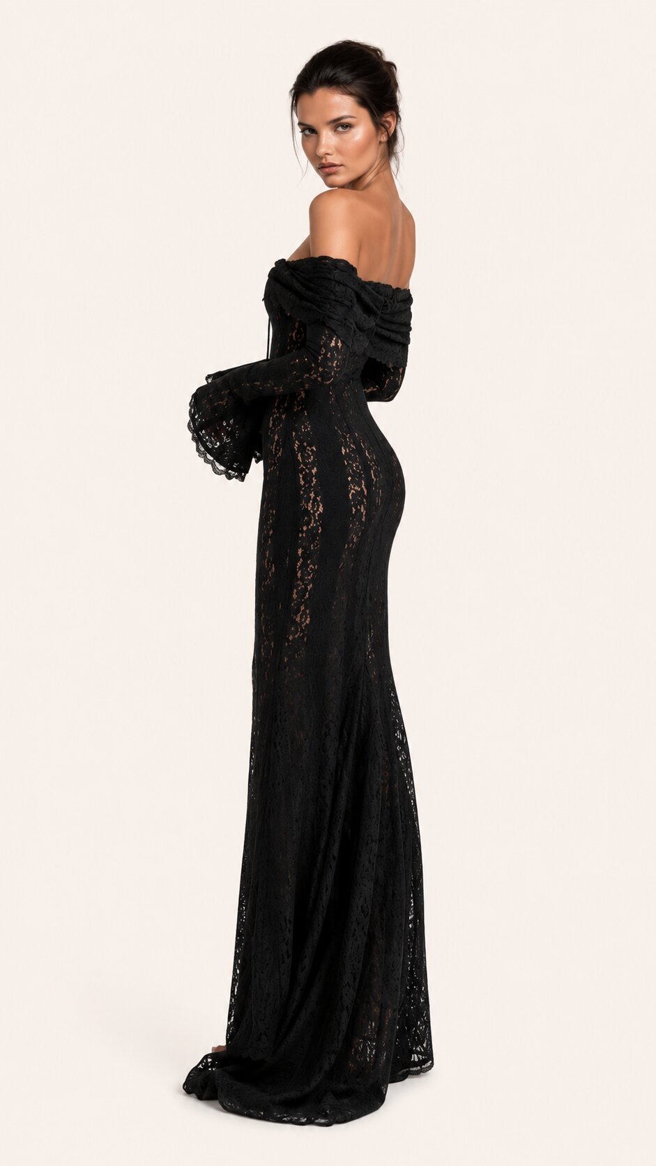 Alexia Lace Maxi Dress with Off-Shoulder Neckline & Sweeping Godet