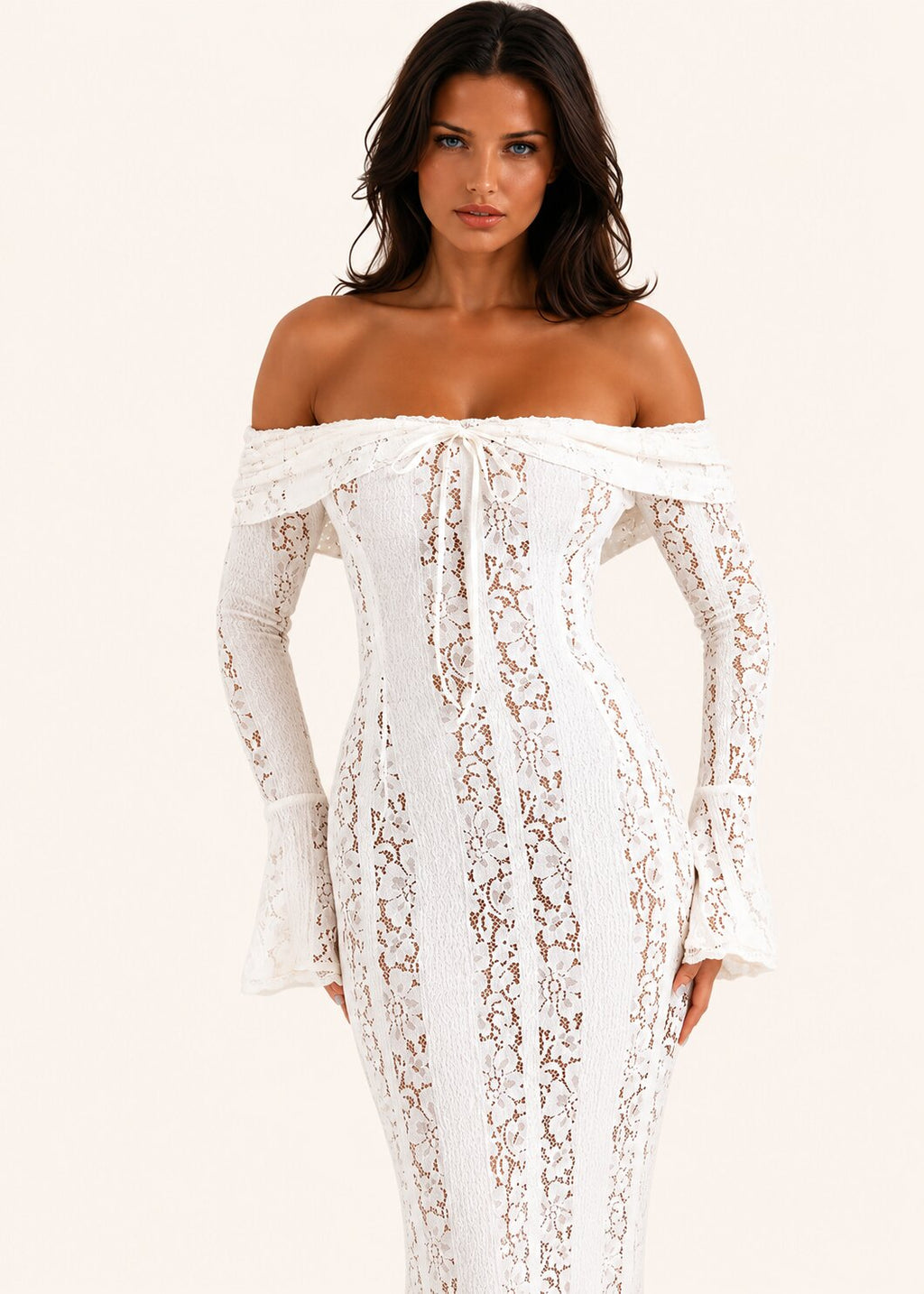 Alexia Lace Maxi Dress with Off-Shoulder Neckline & Sweeping Godet