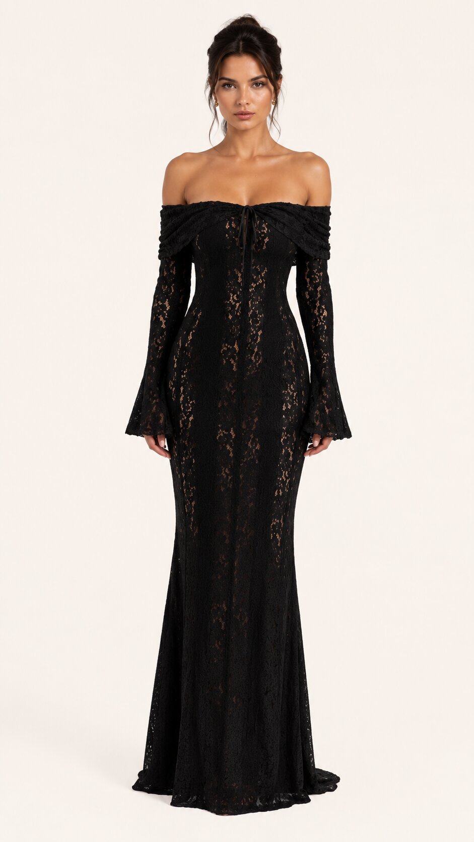 Alexia Lace Maxi Dress with Off-Shoulder Neckline & Sweeping Godet