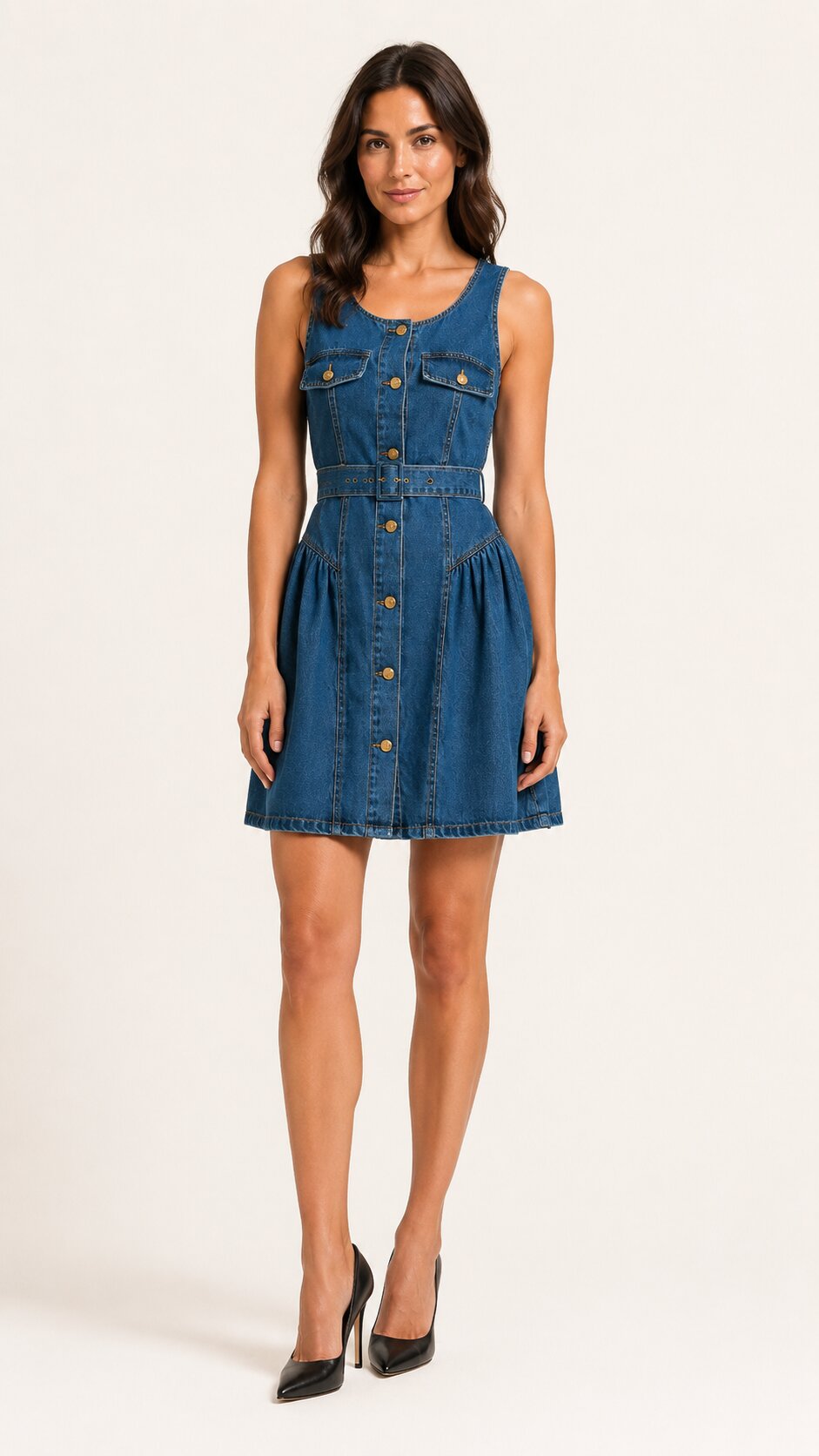 CELINA Denim Button Mini Dress