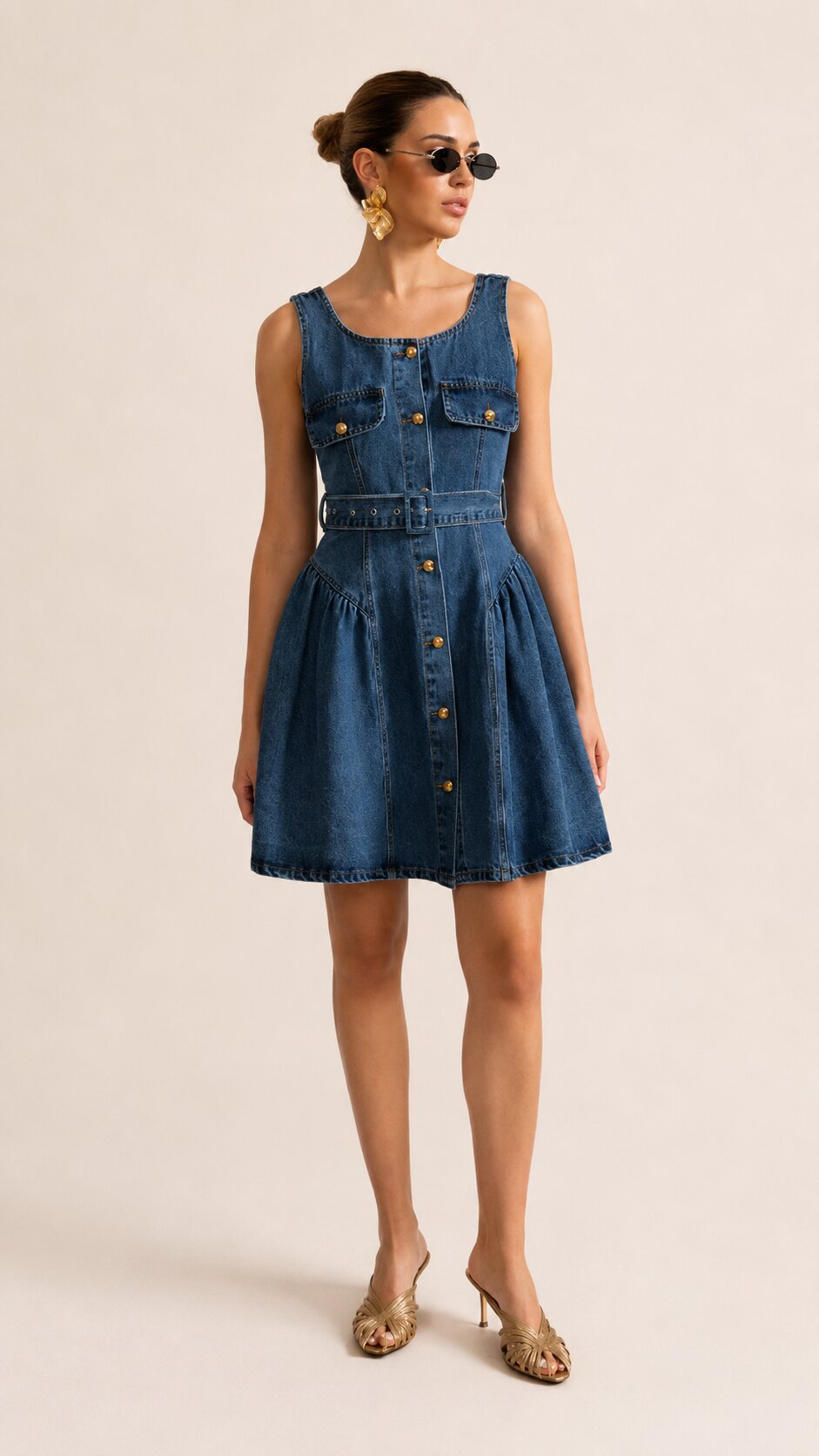 CELINA Denim Button Mini Dress
