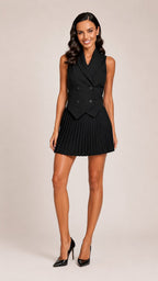 CELINE Tailored Vest & Pleated Skirt Set