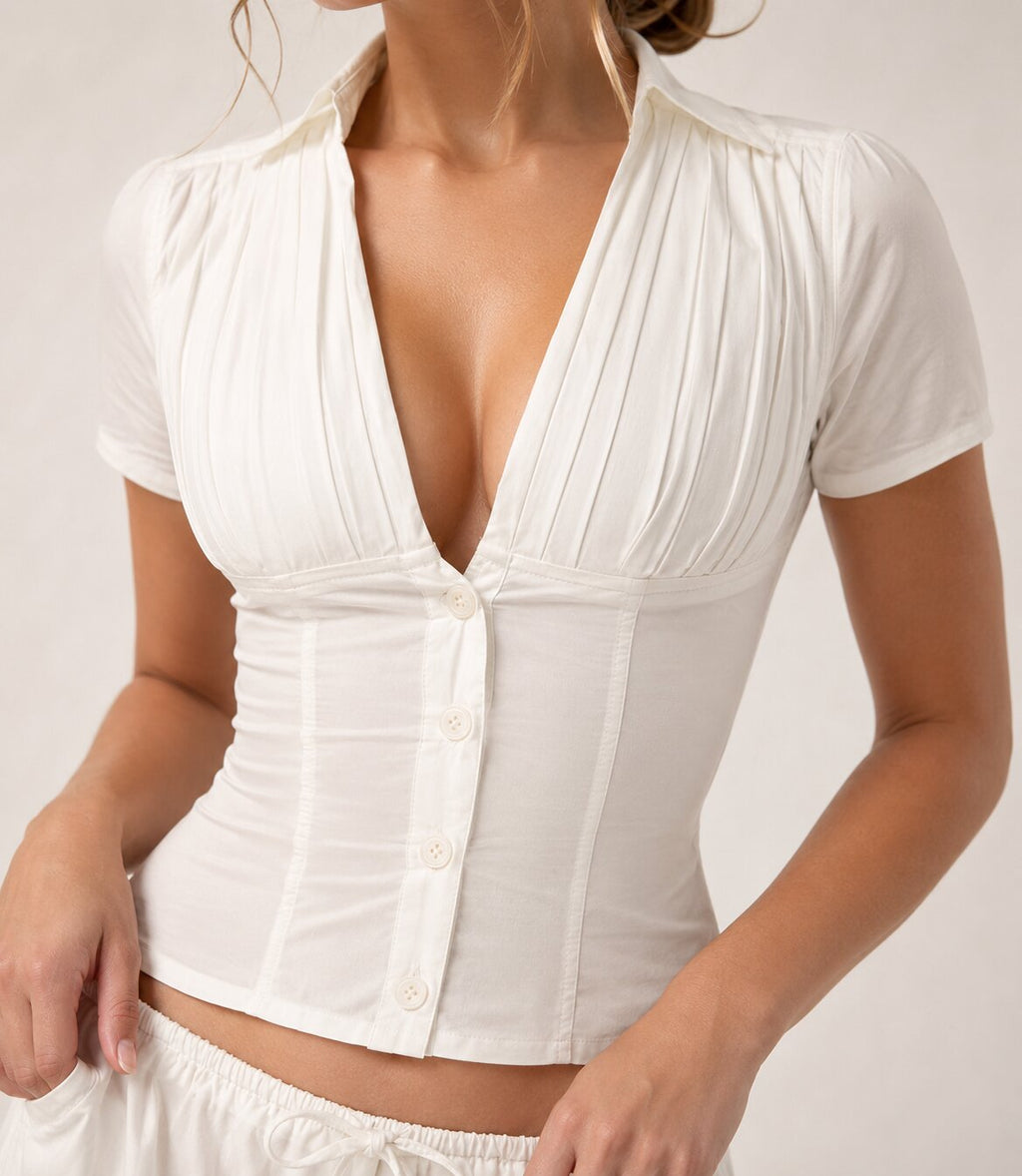 Celestia Pleated Cotton Corset Blouse