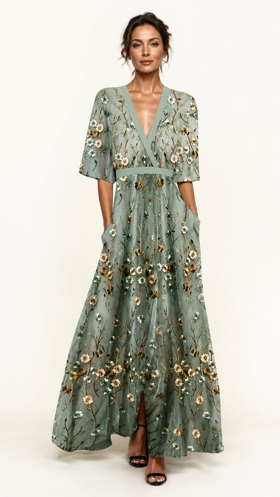 JANE Elegant Maxi Dress with Floral Pattern
