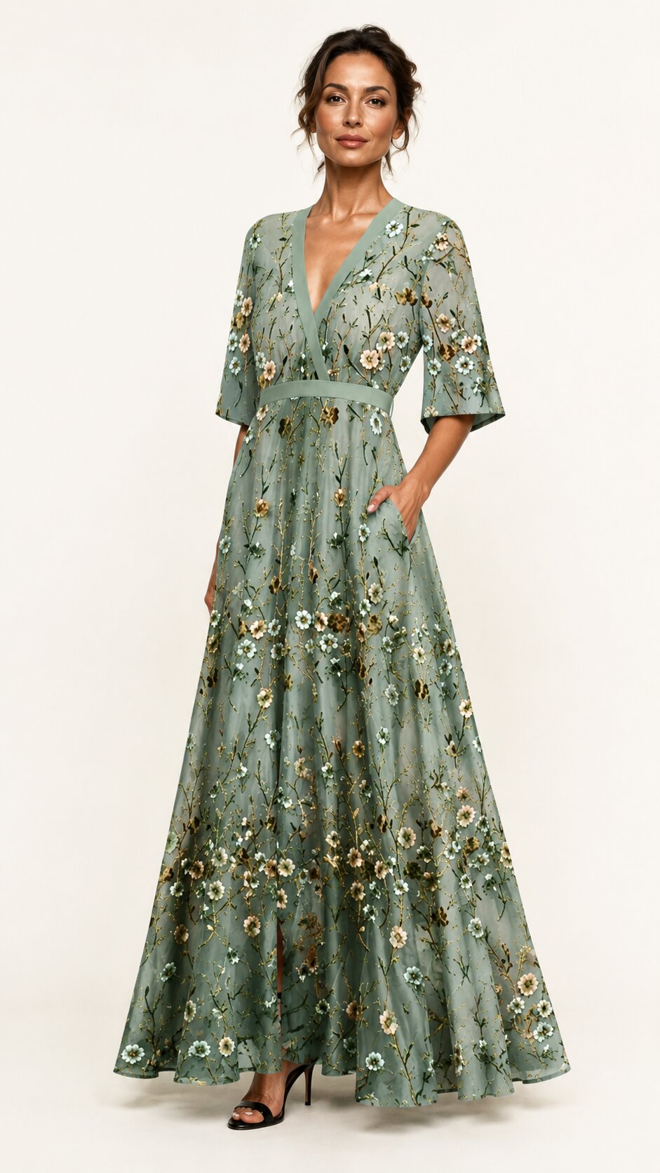 JANE Elegant Maxi Dress with Floral Pattern