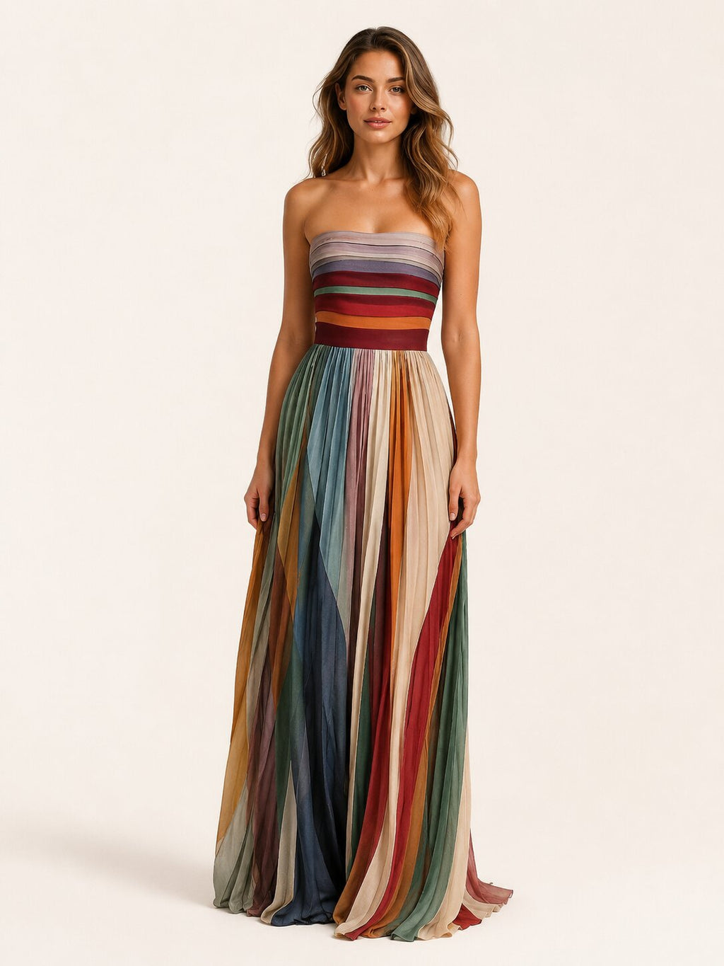JUDITH | Women's Strapless Pleated Summer Maxi Dress Strapless