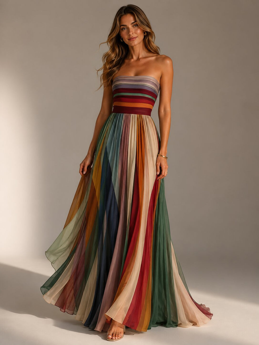 JUDITH | Women's Strapless Pleated Summer Maxi Dress Strapless