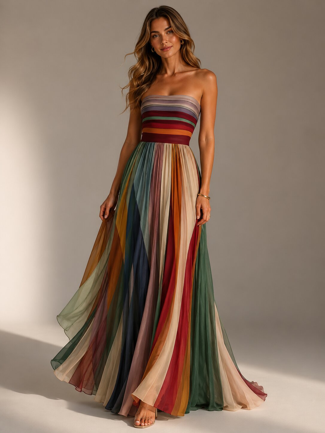 JUDITH | Women's Strapless Pleated Summer Maxi Dress Strapless