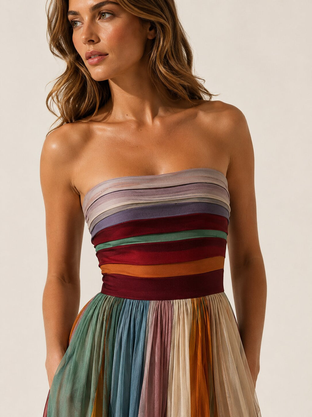JUDITH | Women's Strapless Pleated Summer Maxi Dress Strapless