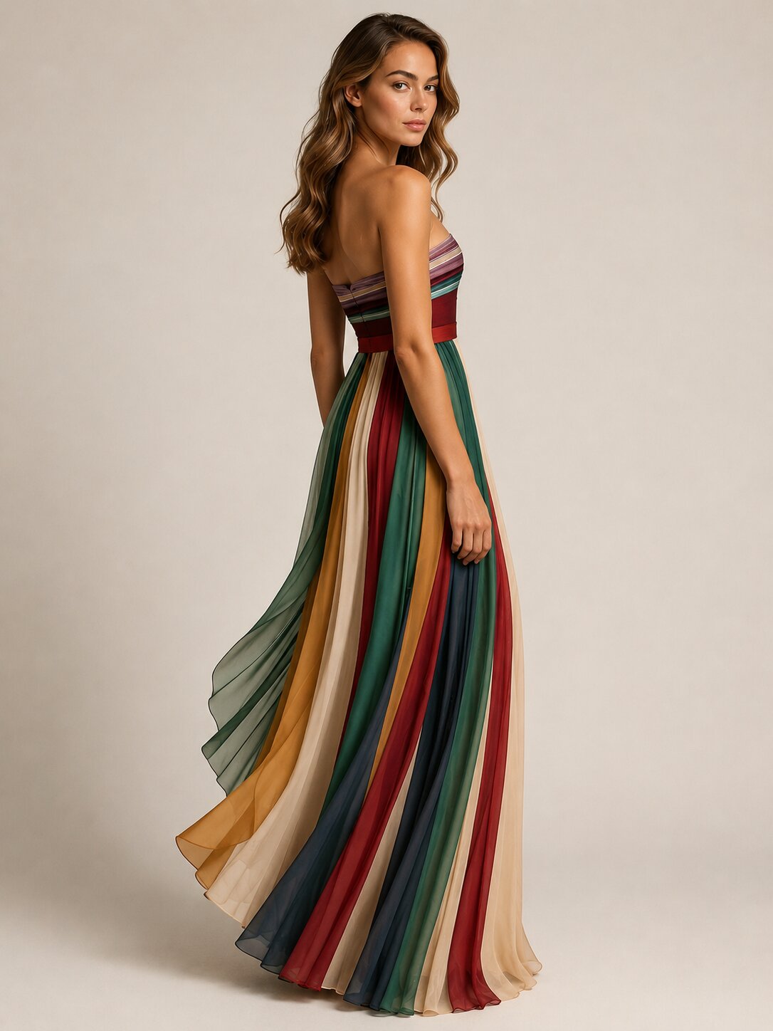 JUDITH | Women's Strapless Pleated Summer Maxi Dress Strapless