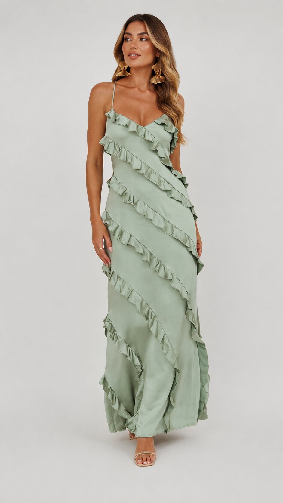 LOLA Ruffle Trim Spaghetti Strap Maxi Dress
