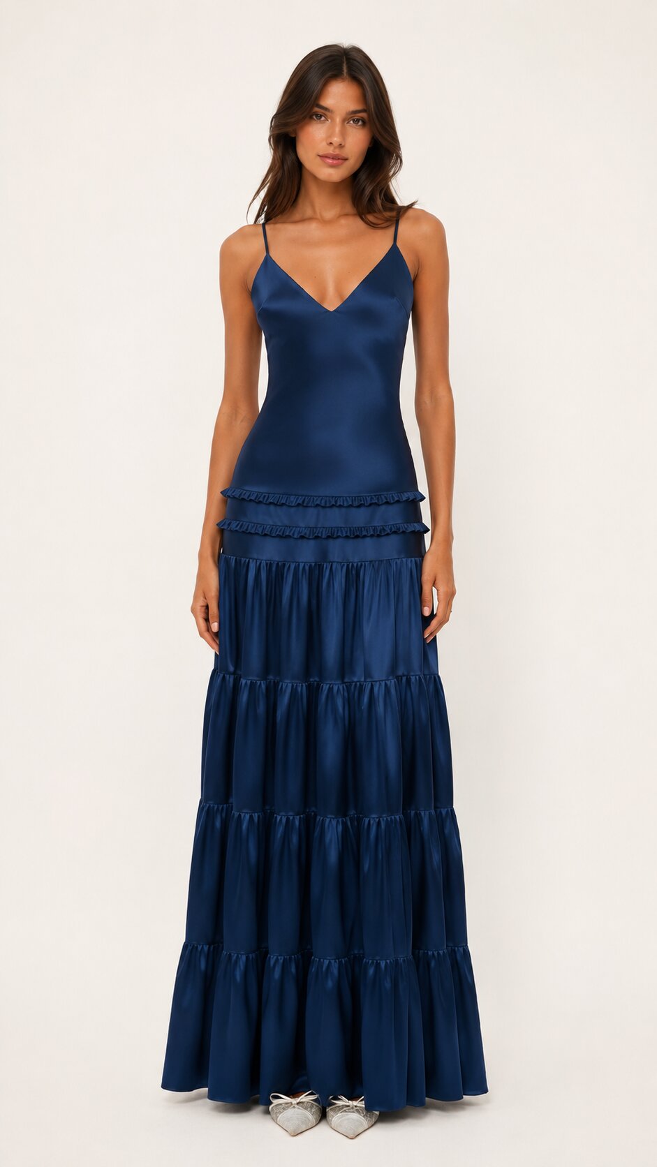 MIRABELLE Open Back Tiered Maxi Dress
