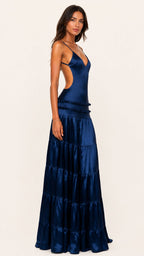 MIRABELLE Open Back Tiered Maxi Dress