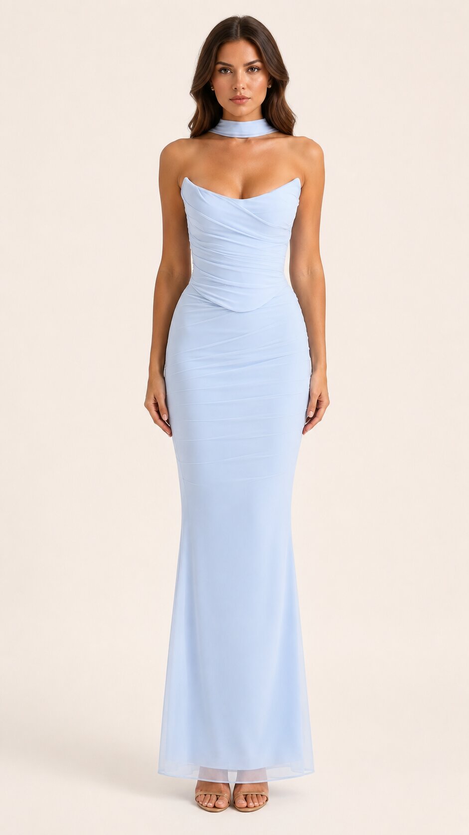 Malibu Mesh Corset & Maxi Skirt Set with Neck Scarf